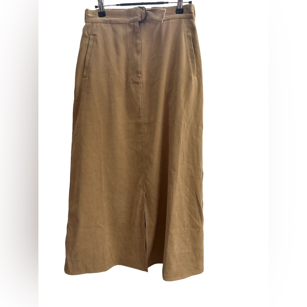 ♥️ Denim & Co. Faux Suede Long A line Skirt in Camel Small w/pockets